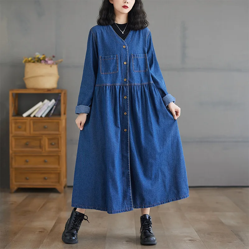 Women Long Dress Denim Dresses A Line Vestidos V Neck Full Sleeve Elegant Splice Y2k Streetwear Work High Waist Party 2025
Women Long Dress Denim Dresses A Line Vestidos V Neck Full Sleeve Elegant Splice Y2k Streetwear Work High Waist Party 2025