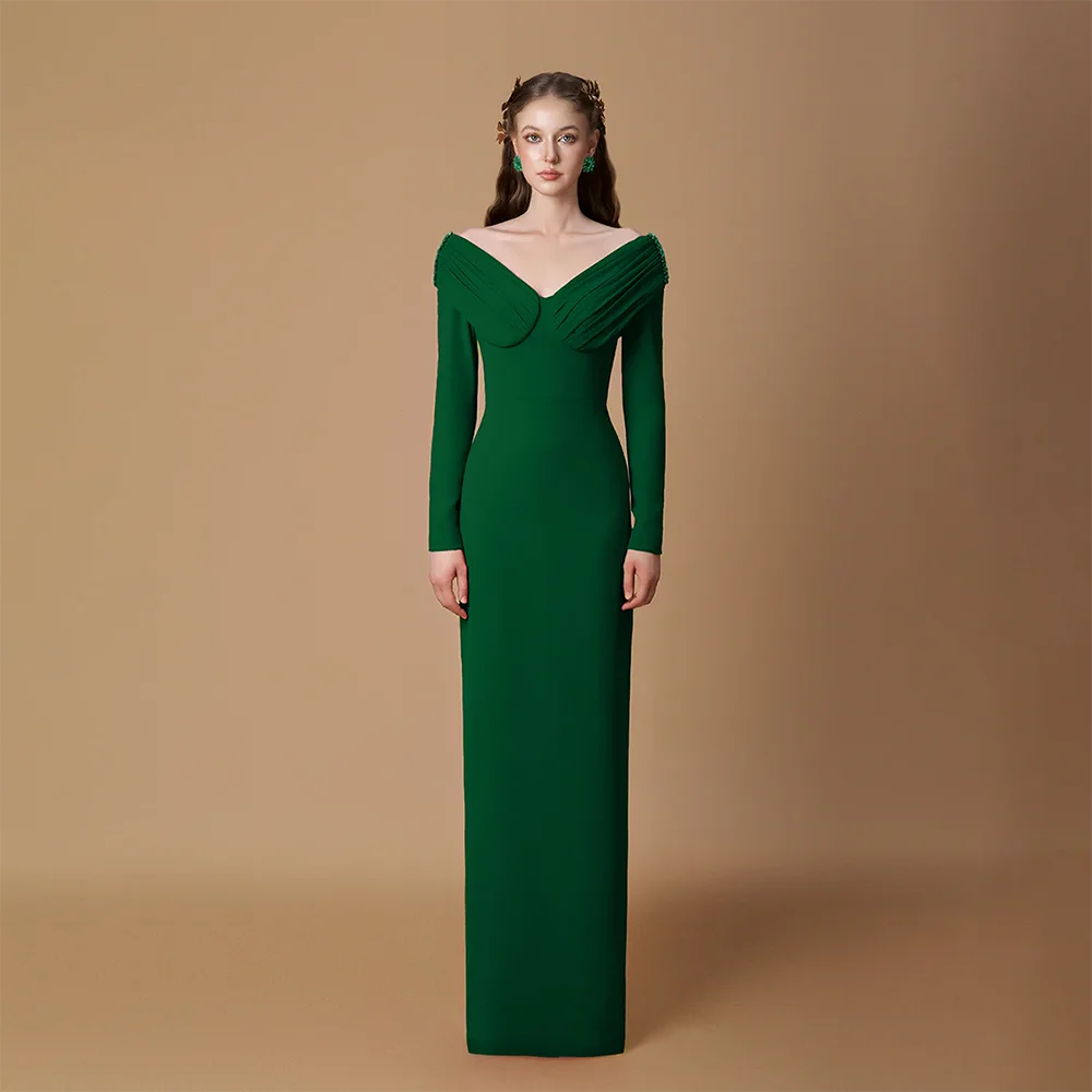 Green Prom Dress Customized Off The Shoulder V-Neck Long Sleeves Jersey Simple Evening Gown Arabian Formal Party Gown
Green Prom Dress Customized Off The Shoulder V-Neck Long Sleeves Jersey Simple Evening Gown Arabian Formal Party Gown