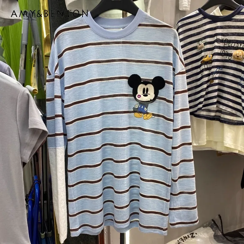 Summer New Korean Style Design Striped Long-sleeved T-shirt Women's Loose and Versatile Casual Medium And Long Sunscreen Shirt
Summer New Korean Style Design Striped Long-sleeved T-shirt Women's Loose and Versatile Casual Medium And Long Sunscreen Shirt