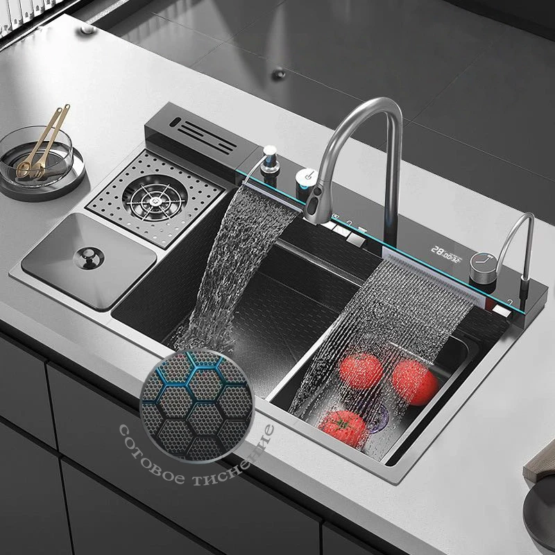 Stainless Steel Sink with Faucet Large Single Bowl Digital Display Dish Basin Kiten Sink Waterfall Hot Cold Fauc
Stainless Steel Sink with Faucet Large Single Bowl Digital Display Dish Basin Kiten Sink Waterfall Hot Cold Fauc