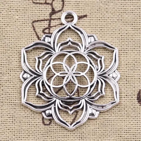 Pendentifs de couleur argent Antique, breloques de Yoga, fleur de vie, Datura Stramonium 43x35mm, fabrication de bijoux tibétains, DIY bricolage, 6 pièces