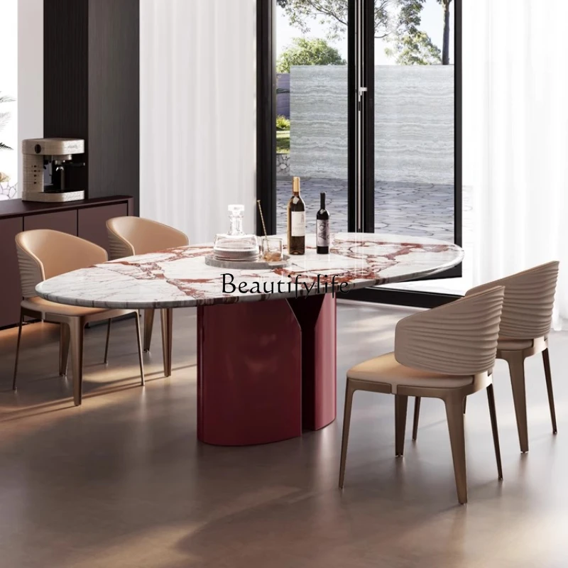 Imported natural marble dining table, water drop-shaped high-end oval light luxury high-end red luxury stone dining table
Imported natural marble dining table, water drop-shaped high-end oval light luxury high-end red luxury stone dining table