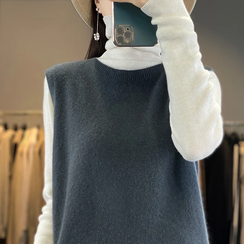 Spring and Autumn women's wool knitted pullover sweater O-neck sleeveless sweater fashionable and high-quality soft top
Spring and Autumn women's wool knitted pullover sweater O-neck sleeveless sweater fashionable and high-quality soft top