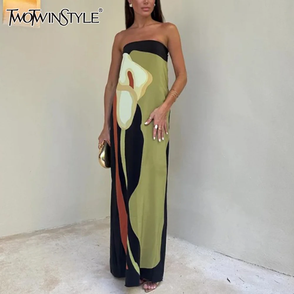 TWOTWINSTYLE Hit Color Loose Temperament Dresses for Women Strapless Sleeveless Patchwork Printing Dress Female Summer Clothing
TWOTWINSTYLE Hit Color Loose Temperament Dresses for Women Strapless Sleeveless Patchwork Printing Dress Female Summer Clothing