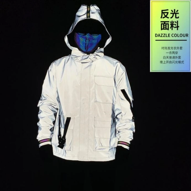 Drop Shipping Reflective Jacket Men Hooded Coat Multi-Pocket Waterproof Spring Autumn Outwear Loose Harajuku Fashion Clothing
Drop Shipping Reflective Jacket Men Hooded Coat Multi-Pocket Waterproof Spring Autumn Outwear Loose Harajuku Fashion Clothing