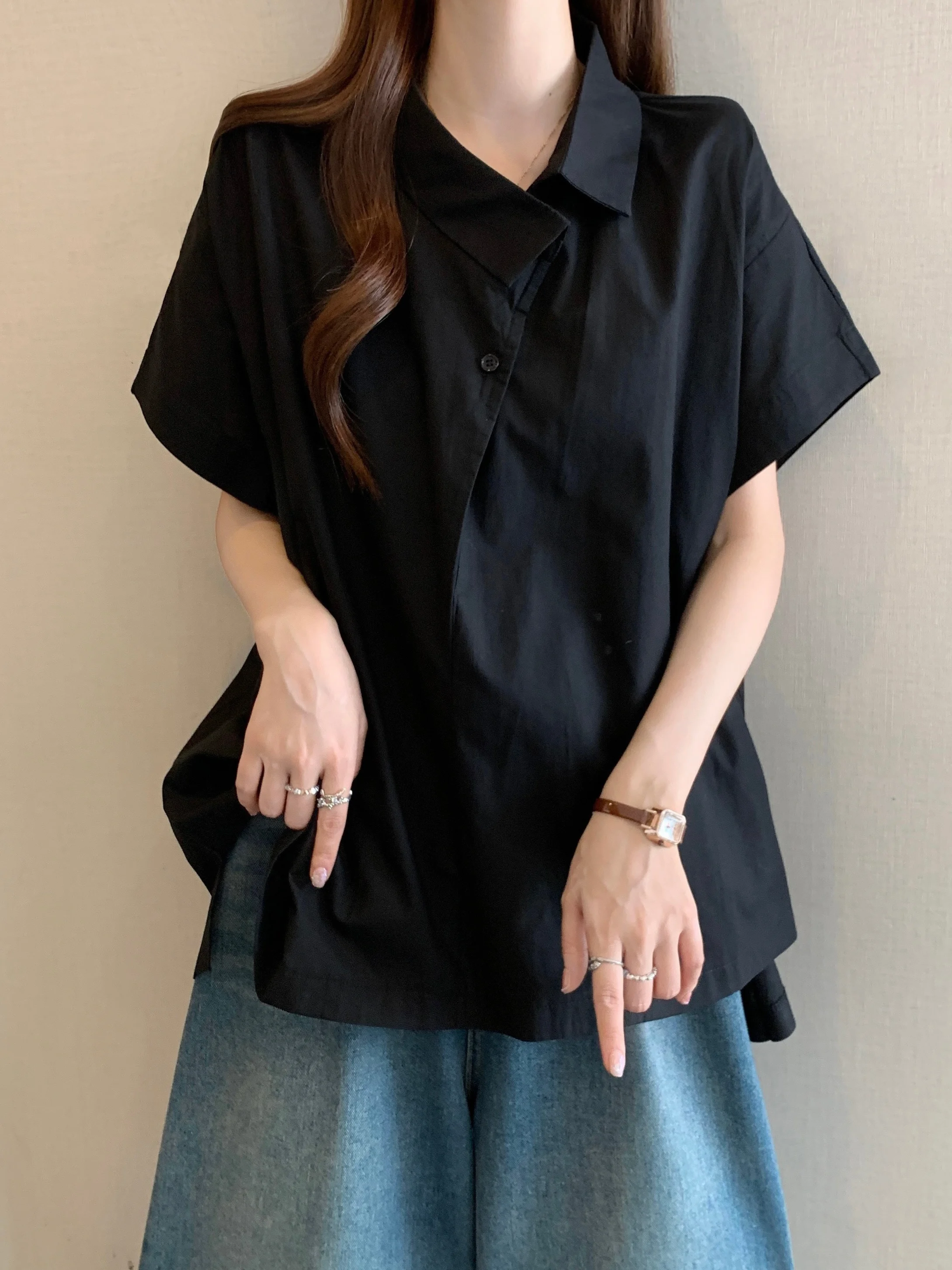 Elegant Black Batwing Sleeve Short Sleeve Shirt Women's Fashion Spring Summer New plus Size Irregular Top Korean Style C...
Elegant Black Batwing Sleeve Short Sleeve Shirt Women's Fashion Spring Summer New plus Size Irregular Top Korean Style C...