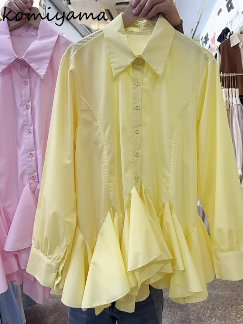 Spring Ruffles Hem Blusas Mujer Turn Down Collar Shirts & Blouses Single Breasted Woman Clothing Long Sleeve Camisas Top
Spring Ruffles Hem Blusas Mujer Turn Down Collar Shirts & Blouses Single Breasted Woman Clothing Long Sleeve Camisas Top