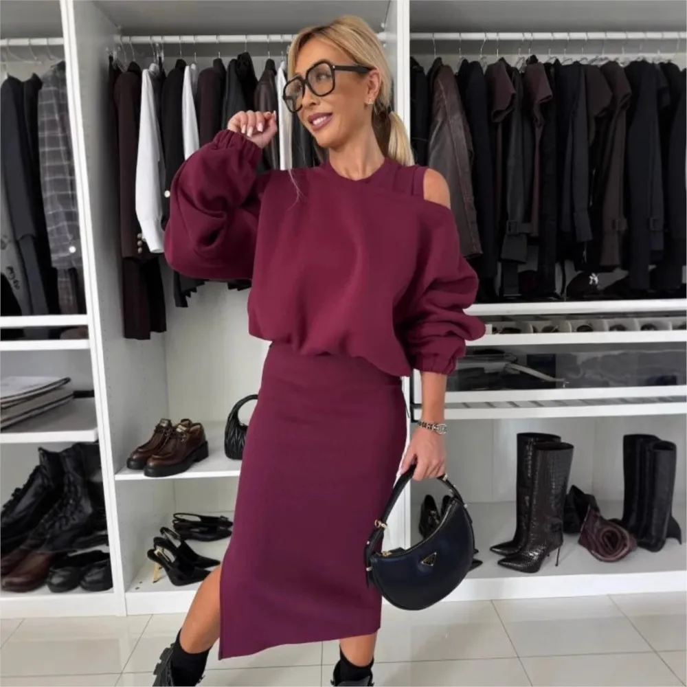 New Dress With Sweatshirt Two Piece Sets Women Fashion Solid Lantern Sleeve Pullover Top Outfits Autumn Winter Tank Dresses Suit
New Dress With Sweatshirt Two Piece Sets Women Fashion Solid Lantern Sleeve Pullover Top Outfits Autumn Winter Tank Dresses Suit