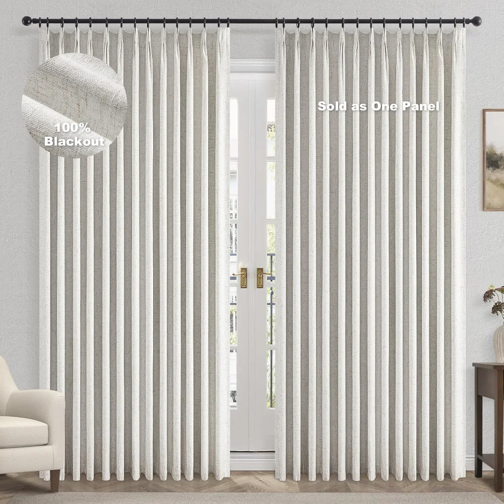 Pinch Pleated 100% Blackout Linen Luxury Drapery with Hooks, 72" Wx102 L 1 Panel, Curtain
Pinch Pleated 100% Blackout Linen Luxury Drapery with Hooks, 72" Wx102 L 1 Panel, Curtain