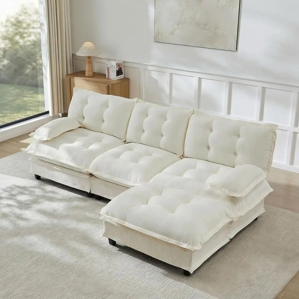 Contemporary 3-Seat Chenille Sofa with Ottoman, L-Shaped Cloud Living Room Set, Plush Chaise Lounge, Beige
Contemporary 3-Seat Chenille Sofa with Ottoman, L-Shaped Cloud Living Room Set, Plush Chaise Lounge, Beige