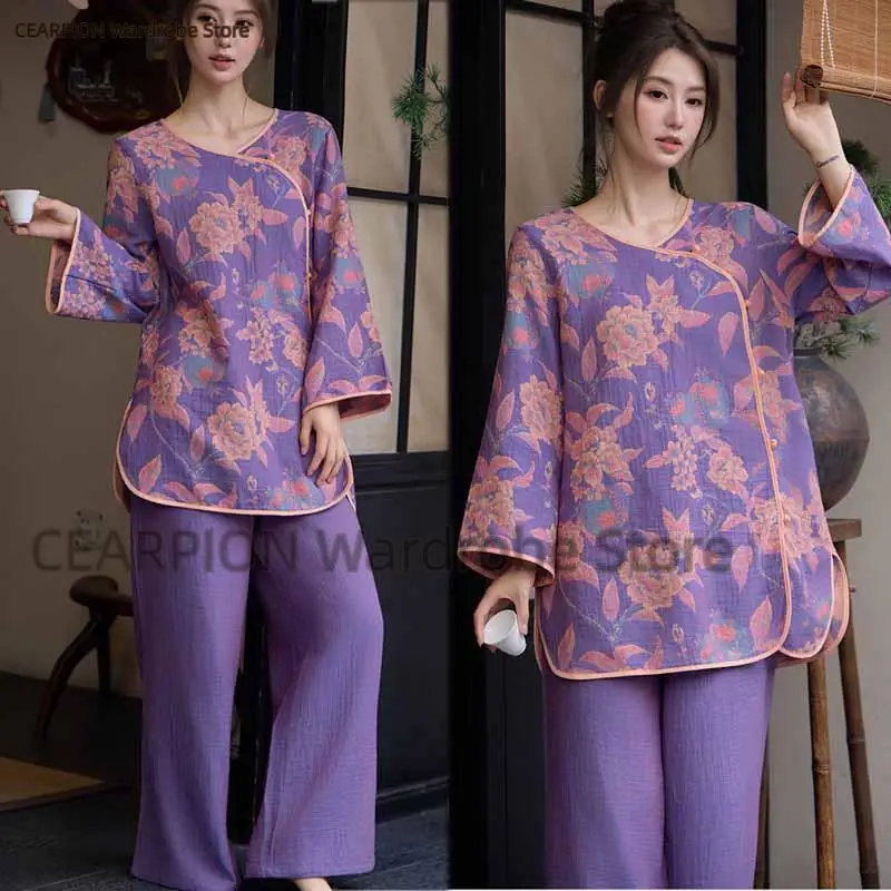 Women New Chinese Style Cotton Pajamas 2 Pcs Shirt&pant Elegant Sleepwear Vintage Improved Print Flowers Home Clothes Nightwear
Women New Chinese Style Cotton Pajamas 2 Pcs Shirt&pant Elegant Sleepwear Vintage Improved Print Flowers Home Clothes Nightwear