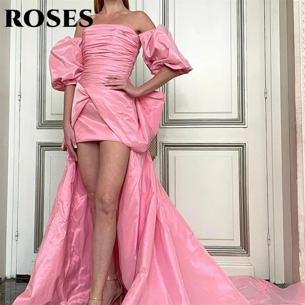 ROSES Pink A Line Prom Dress Off Shoulder Pleat Celebrity Dress Bow Women's Evening Dress High and Low Formal Gown Customized
ROSES Pink A Line Prom Dress Off Shoulder Pleat Celebrity Dress Bow Women's Evening Dress High and Low Formal Gown Customized