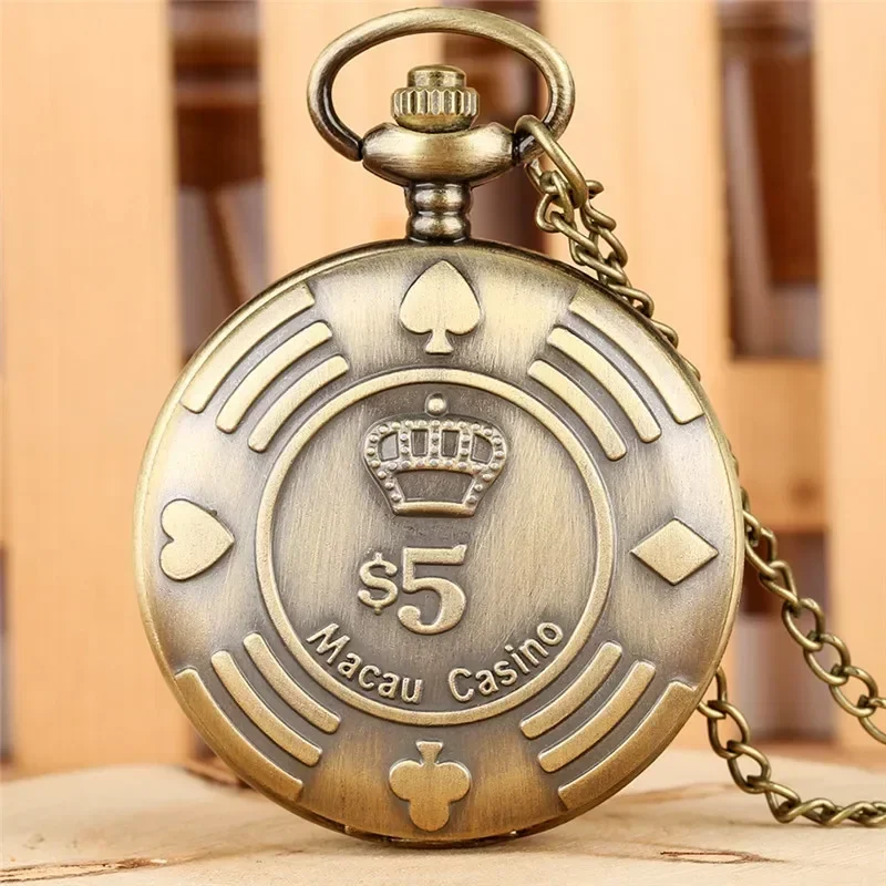 Bronze Pocket Watch Engraved Macau Casion Design Arabic Number Display Quartz Movement with Sweater Necklace Chain Timepiece
Bronze Pocket Watch Engraved Macau Casion Design Arabic Number Display Quartz Movement with Sweater Necklace Chain Timepiece