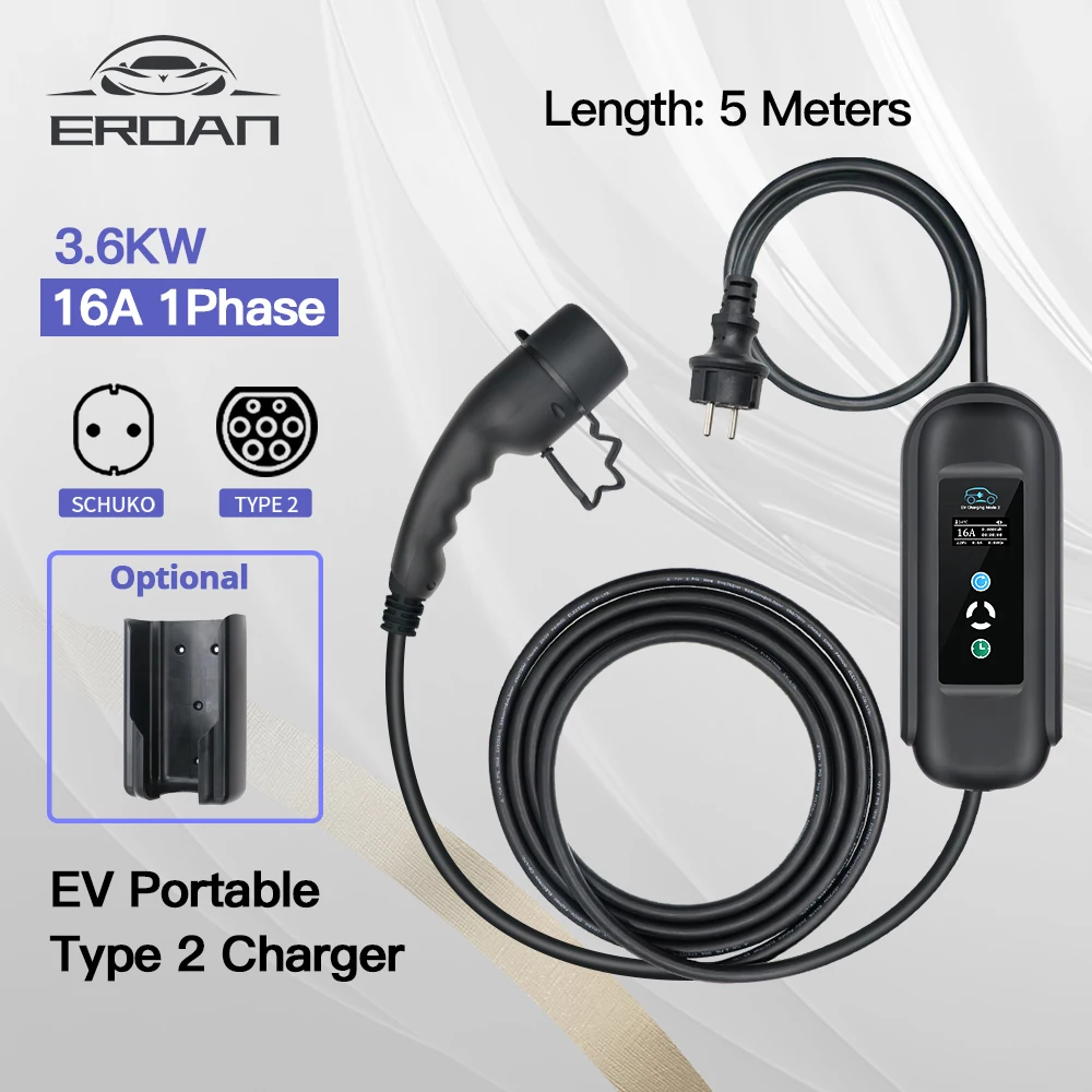 ERDAN 16A 3.6KW Type 2 Car Charger IEC 62196-2 EV Portable J1772 Type 1 Wall-mounting Current Adjustable for Electric Vehicles
ERDAN 16A 3.6KW Type 2 Car Charger IEC 62196-2 EV Portable J1772 Type 1 Wall-mounting Current Adjustable for Electric Vehicles