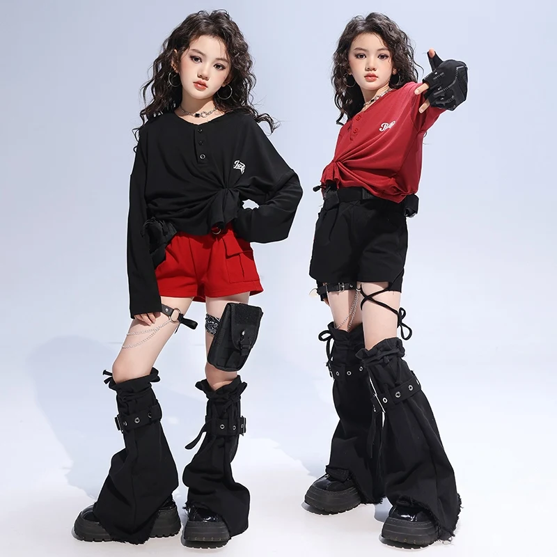 Jazz Dance Performance Costume Girls Kpop Stage Suit Black Top Red Shorts Children Clothing Cool Hip Hop Street Dance Wear 2794
Jazz Dance Performance Costume Girls Kpop Stage Suit Black Top Red Shorts Children Clothing Cool Hip Hop Street Dance Wear 2794