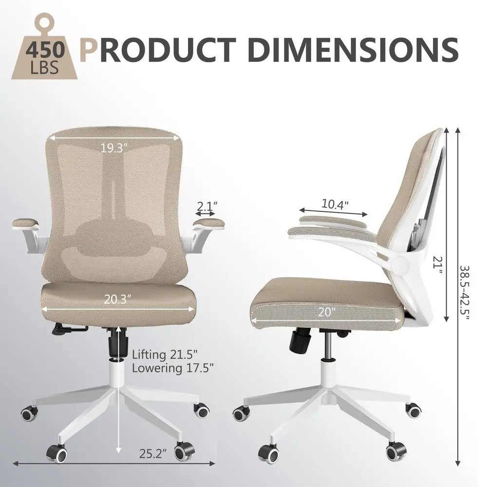 Office Chair with Lumbar Support, High Back Mesh Desk Chair with FlipUp Arms, Adjustable Computer Task Chair, Khaki
Office Chair with Lumbar Support, High Back Mesh Desk Chair with FlipUp Arms, Adjustable Computer Task Chair, Khaki
