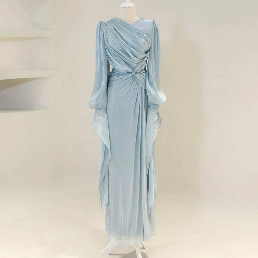 Lily Blue Elegant Prom Dress O-Neck Long Sleeves Mermaid Evening Dresses Pleating Formal Gowns for Woman حزب فساتين Customized
Lily Blue Elegant Prom Dress O-Neck Long Sleeves Mermaid Evening Dresses Pleating Formal Gowns for Woman حزب فساتين Customized