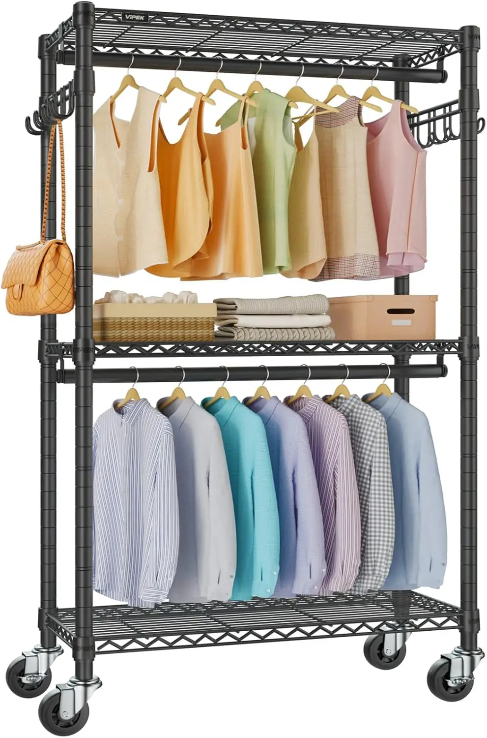 R2 Medium Rolling Clothes Rack Heavy Duty Clothing Rack for Hanging Clothes Adjustable Metal Wire Shelving Portable Closet wi
R2 Medium Rolling Clothes Rack Heavy Duty Clothing Rack for Hanging Clothes Adjustable Metal Wire Shelving Portable Closet wi