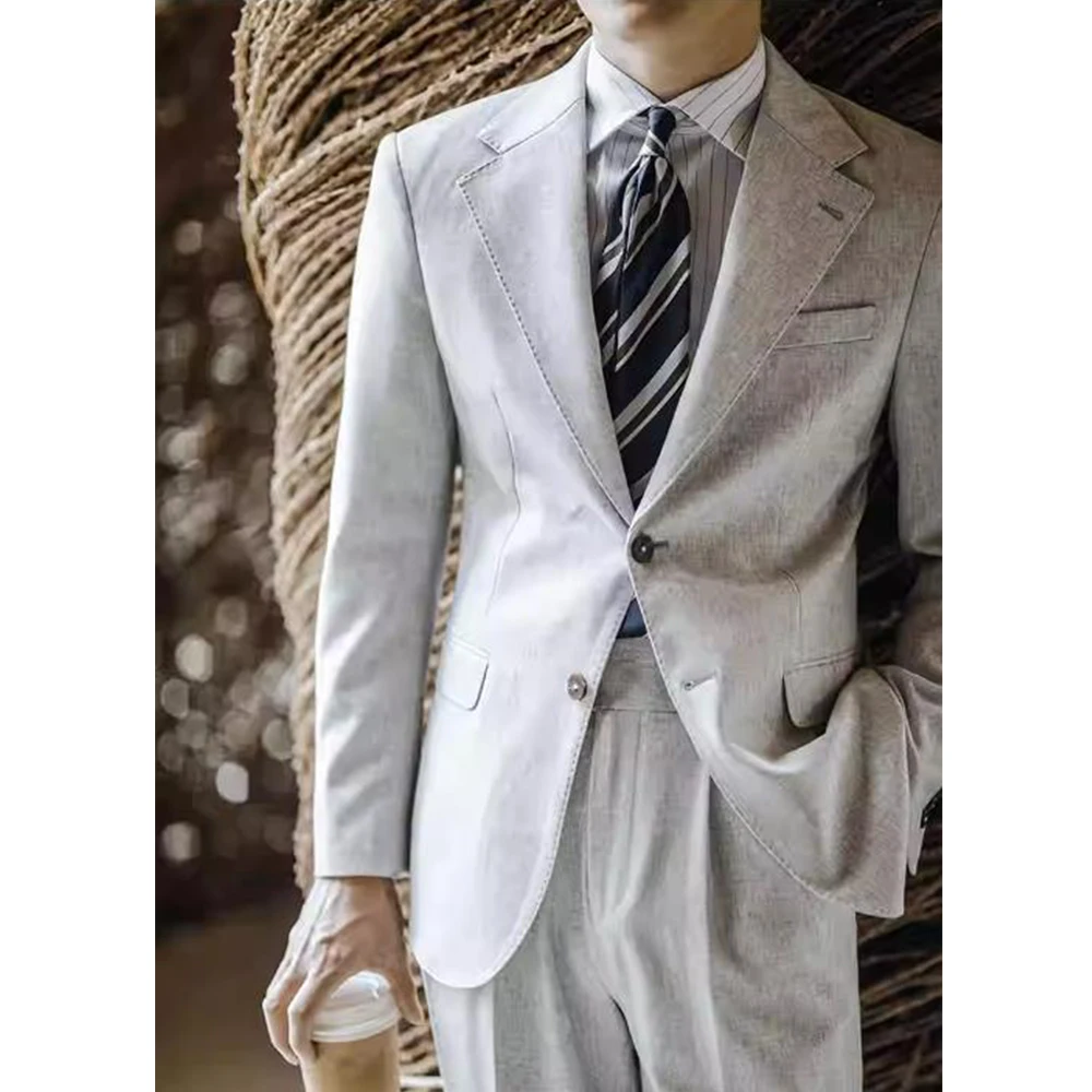 Stage Costume Men's Two Piece Suit Elegant and Slim Summer Thin Breathable Linen Fabric Blazers Man Suits Male Full Mens Wedding
Stage Costume Men's Two Piece Suit Elegant and Slim Summer Thin Breathable Linen Fabric Blazers Man Suits Male Full Mens Wedding