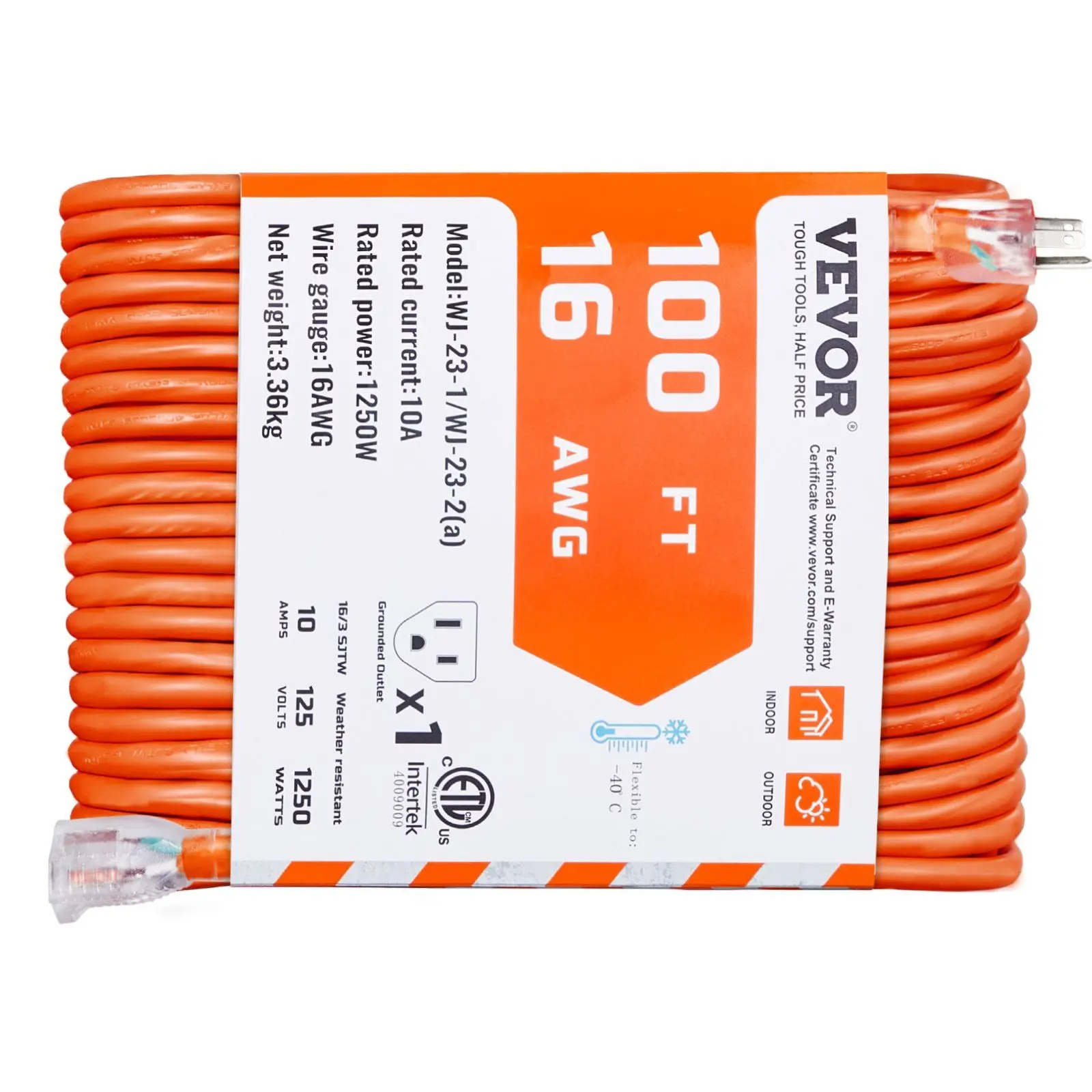 100FT Heavy Duty Extension Cord 16AWG 10A 1250W 3 Prongs with Lighted End
100FT Heavy Duty Extension Cord 16AWG 10A 1250W 3 Prongs with Lighted End