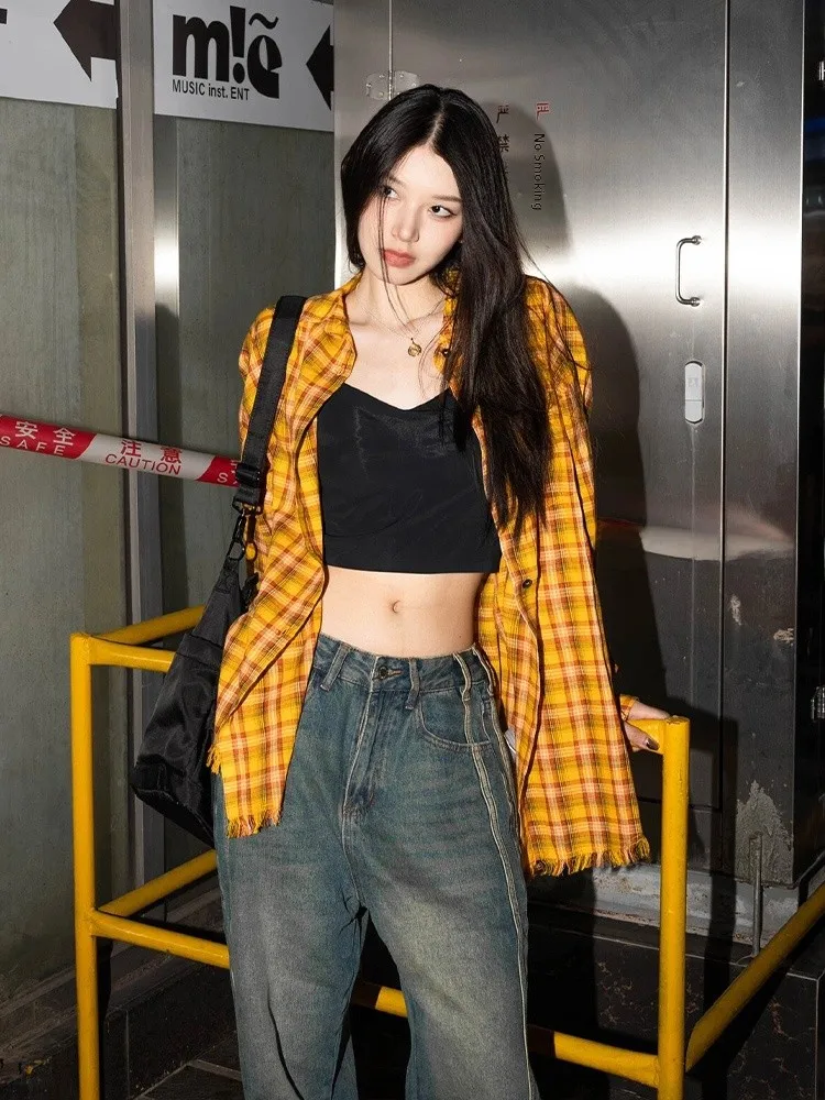 American Style Yellow Plaid Shirt Women Early Autumn New Dopamine Shirt Jacket Loose Casual Retro Couple Top
American Style Yellow Plaid Shirt Women Early Autumn New Dopamine Shirt Jacket Loose Casual Retro Couple Top