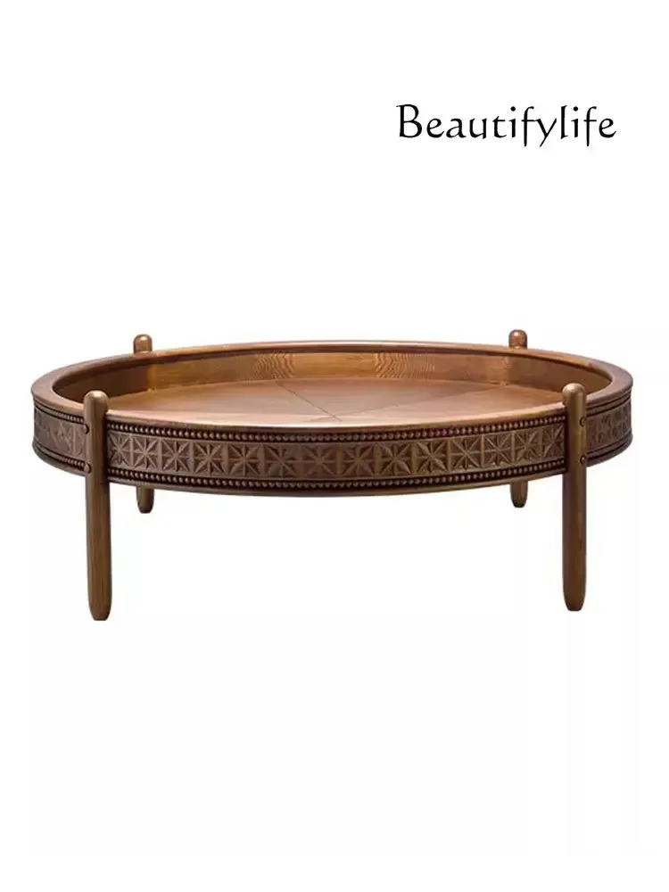 French medieval round solid wood coffee table living room engraved creative small tea table
French medieval round solid wood coffee table living room engraved creative small tea table
