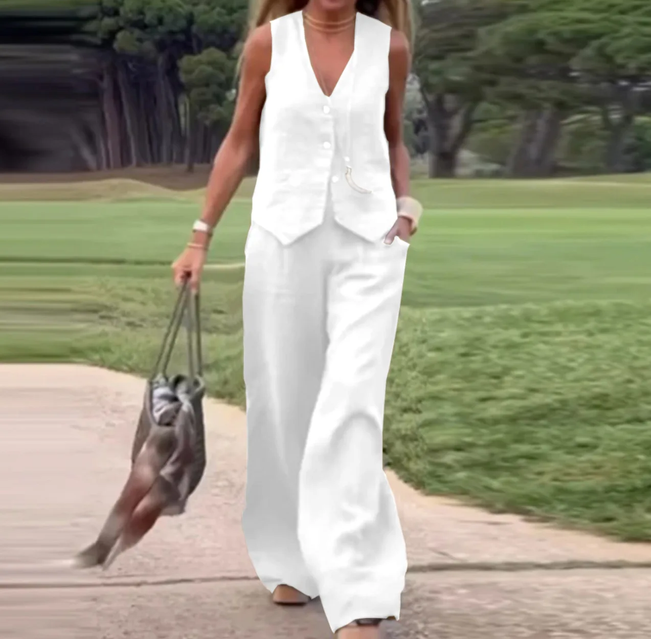 Women's Pants Sets ISingle Breasted Vests Wide Leg Trouser Pant Suits Stylish Elegant 2pcs Outfit Streetwear Office Tracksuits 
Women's Pants Sets ISingle Breasted Vests Wide Leg Trouser Pant Suits Stylish Elegant 2pcs Outfit Streetwear Office Tracksuits