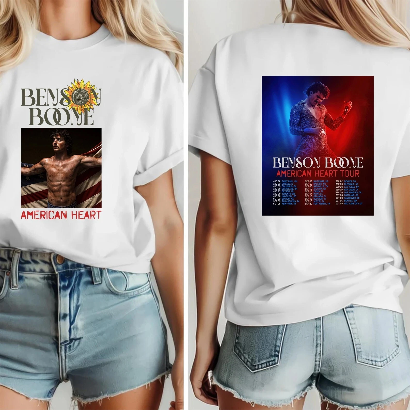 Benson Boone American Heart Tour 2025 Double Sided T-shirt Gift for Lovers --- High-end Luxury Is for Both Men and Women Top Y2k
Benson Boone American Heart Tour 2025 Double Sided T-shirt Gift for Lovers --- High-end Luxury Is for Both Men and Women Top Y2k