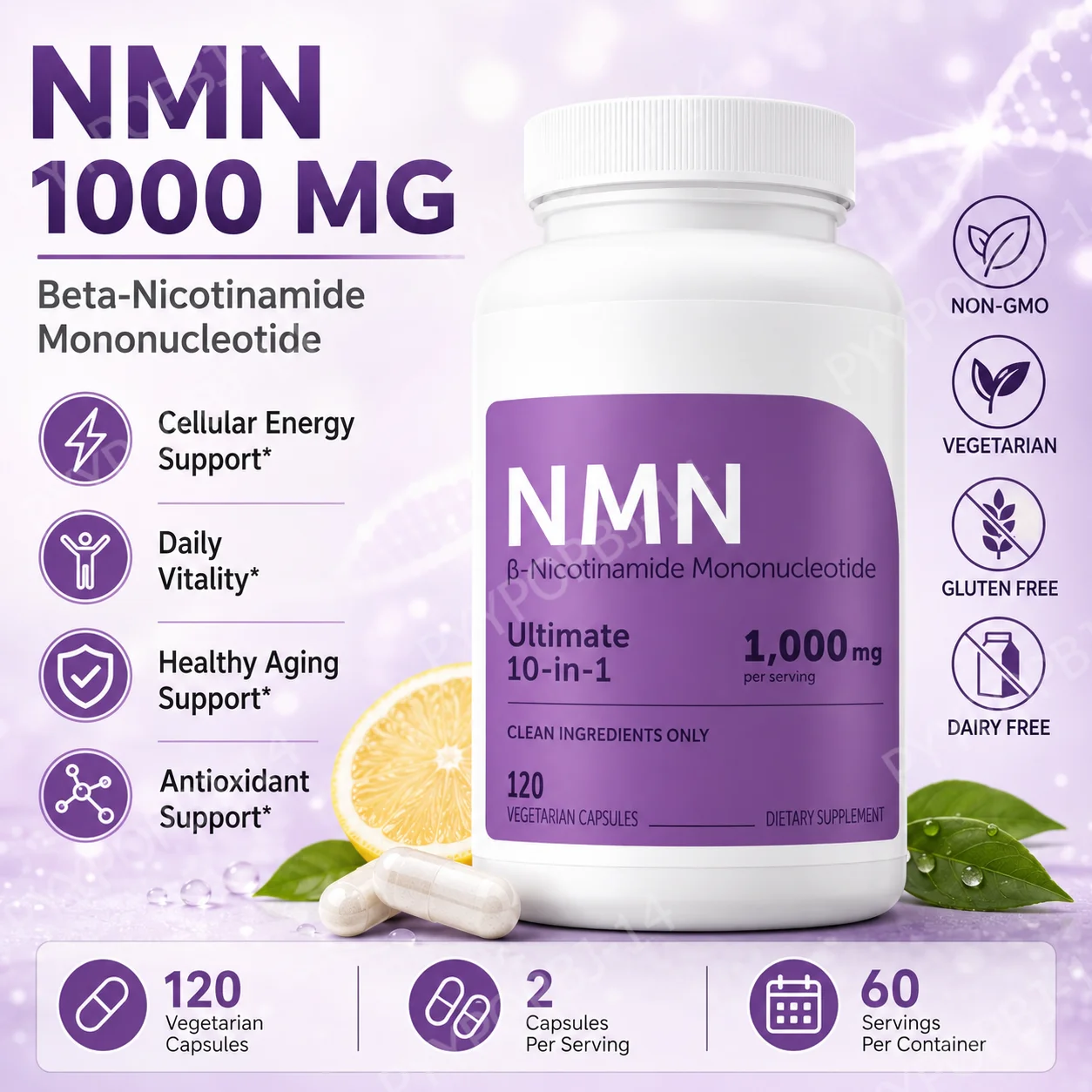 NMN Beta Nicotinamide Mononucleotide with Vitamin C 120 Vegetarian Capsules Daily Wellness Supplement Non GMO Gluten Free
NMN Beta Nicotinamide Mononucleotide with Vitamin C 120 Vegetarian Capsules Daily Wellness Supplement Non GMO Gluten Free