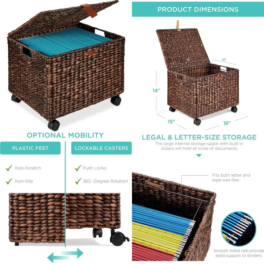 Brown Rolling File Cabinet with Locking Wheels, Lid, and Hanging Folder Organizer for Home or Office
Brown Rolling File Cabinet with Locking Wheels, Lid, and Hanging Folder Organizer for Home or Office