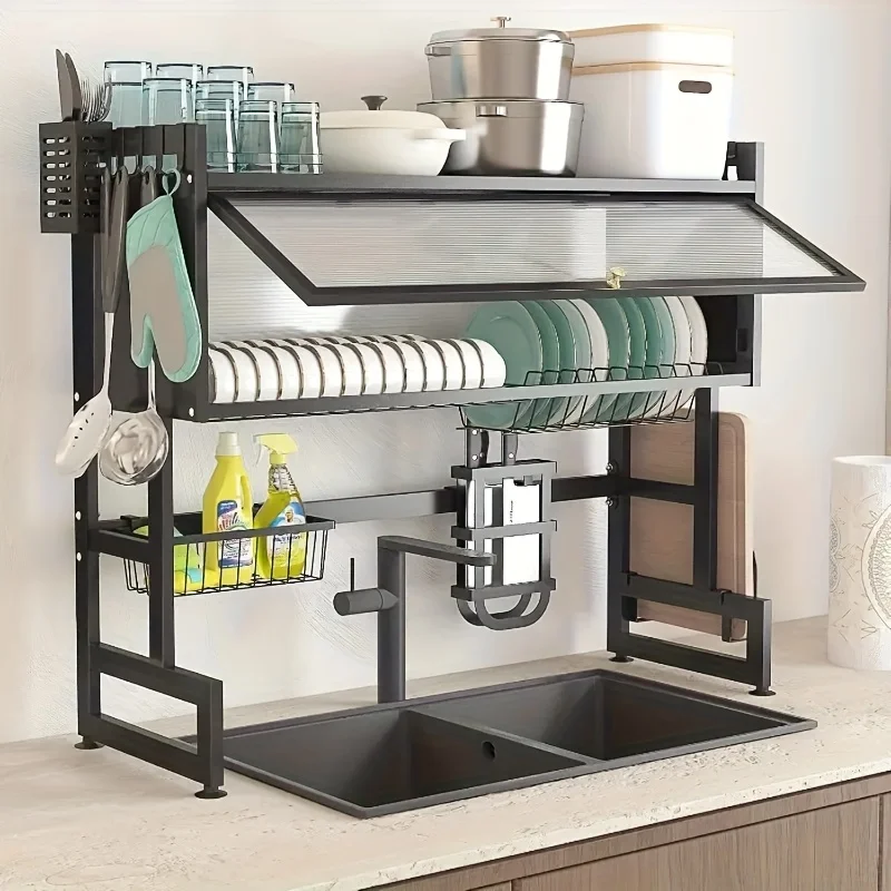 1pc Multi-Tier Dish Rack Kitchen Sink Countertop Dust-Proof Storage Drying Rack for Dishes Household Utensil Drain Rack Black Kitchen Storage Rack
1pc Multi-Tier Dish Rack Kitchen Sink Countertop Dust-Proof Storage Drying Rack for Dishes Household Utensil Drain Rack Black Kitchen Storage Rack