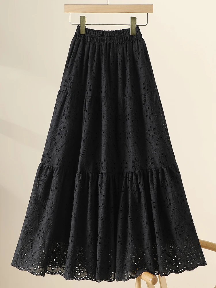 Embroidered Lace Hollow out Hook Stitch Women's Mid-Length A-Line Skirt Spring Summer Elastic Waist Cake Skirt Large Flounce
Embroidered Lace Hollow out Hook Stitch Women's Mid-Length A-Line Skirt Spring Summer Elastic Waist Cake Skirt Large Flounce