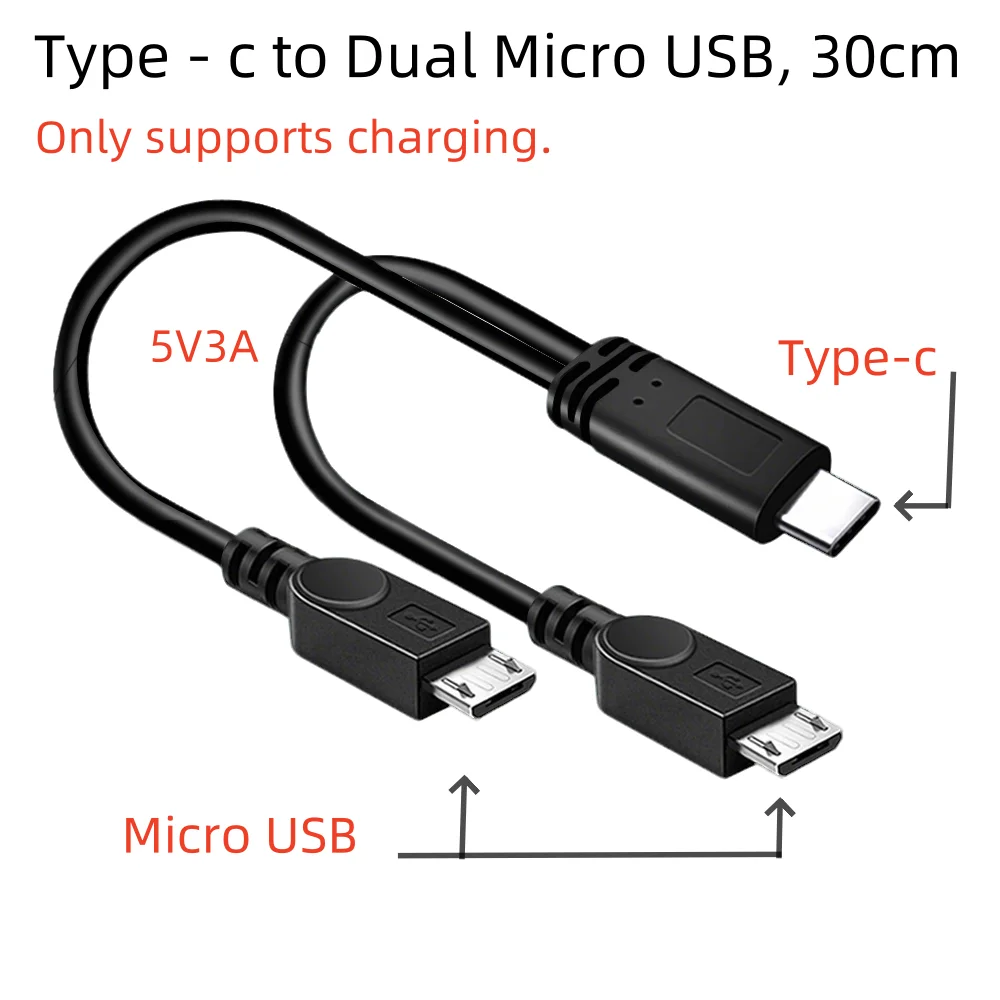 USB C to Dual Micro USB 2-in-1 Charging Cable Type-C to 2x Micro-USB 3A 5V Short Charger Cord Android Device Compatible
USB C to Dual Micro USB 2-in-1 Charging Cable Type-C to 2x Micro-USB 3A 5V Short Charger Cord Android Device Compatible