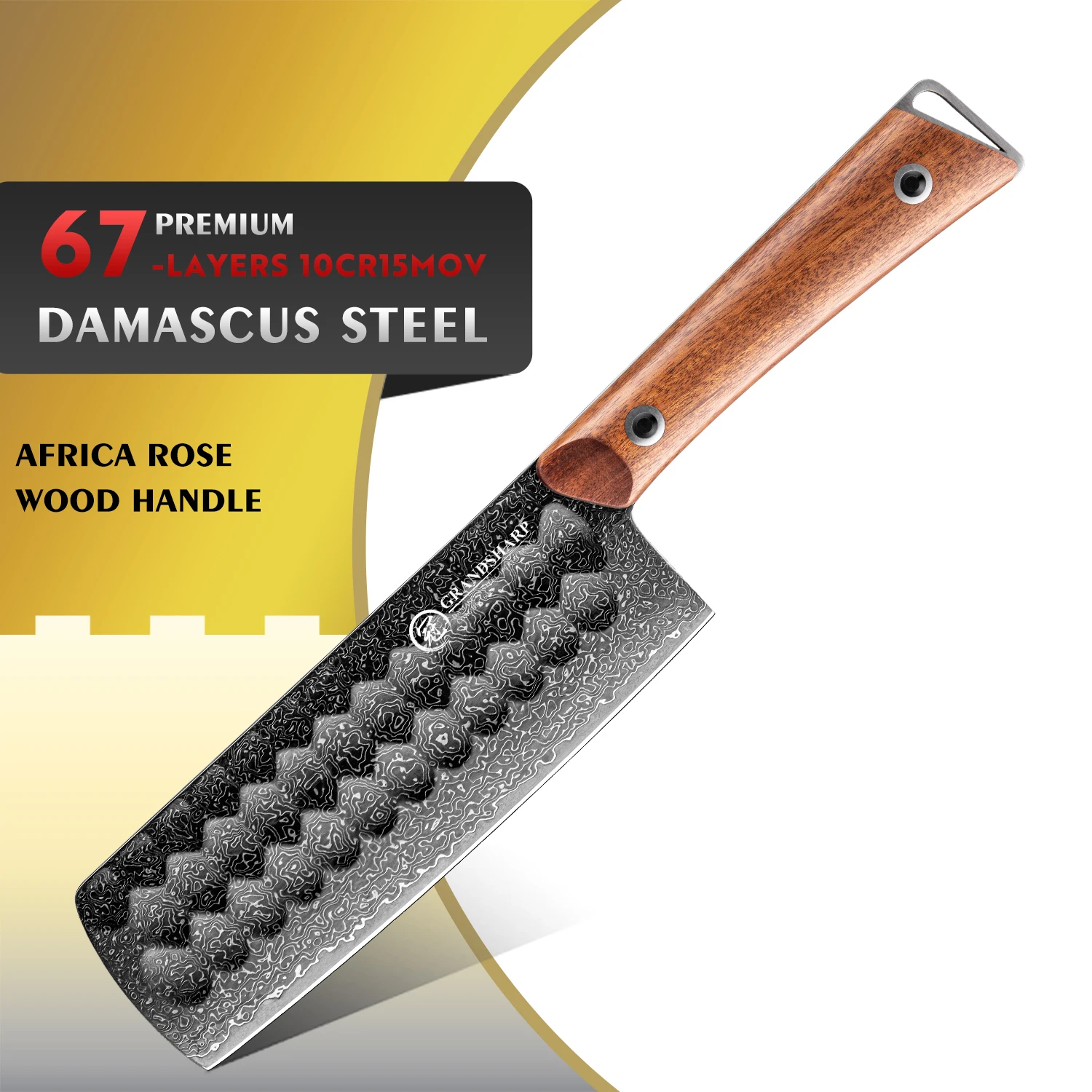 Grandsharp 6.5 Inch Nakiri Knife 67 Layers 10Cr15MoV Core Damascus Steel Africa Rose Wood Handle Vegetable Cleaver with Gift Box
Grandsharp 6.5 Inch Nakiri Knife 67 Layers 10Cr15MoV Core Damascus Steel Africa Rose Wood Handle Vegetable Cleaver with Gift Box