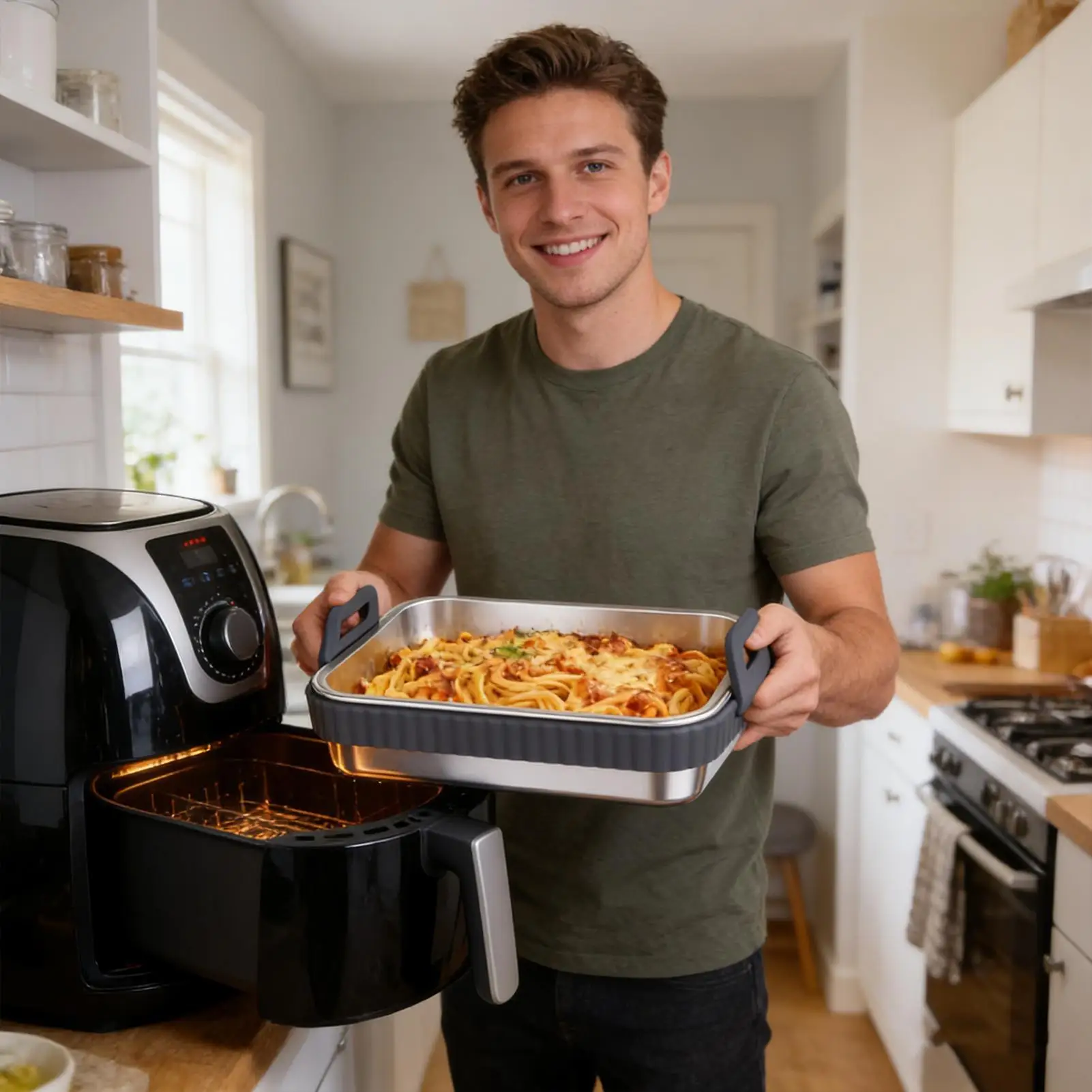 Silicone Airfryer Basket Food Grade High-Temp Resistant Kitchen Tools with Lid Roasting Pan Baking Tray for Crispy Foods Home
Silicone Airfryer Basket Food Grade High-Temp Resistant Kitchen Tools with Lid Roasting Pan Baking Tray for Crispy Foods Home