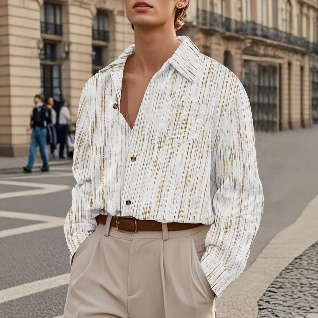 2025 new men's casual shirt fashion vintage brushed striped pocket long sleeve cardigan spring and autumn trend men's lapel top
2025 new men's casual shirt fashion vintage brushed striped pocket long sleeve cardigan spring and autumn trend men's lapel top