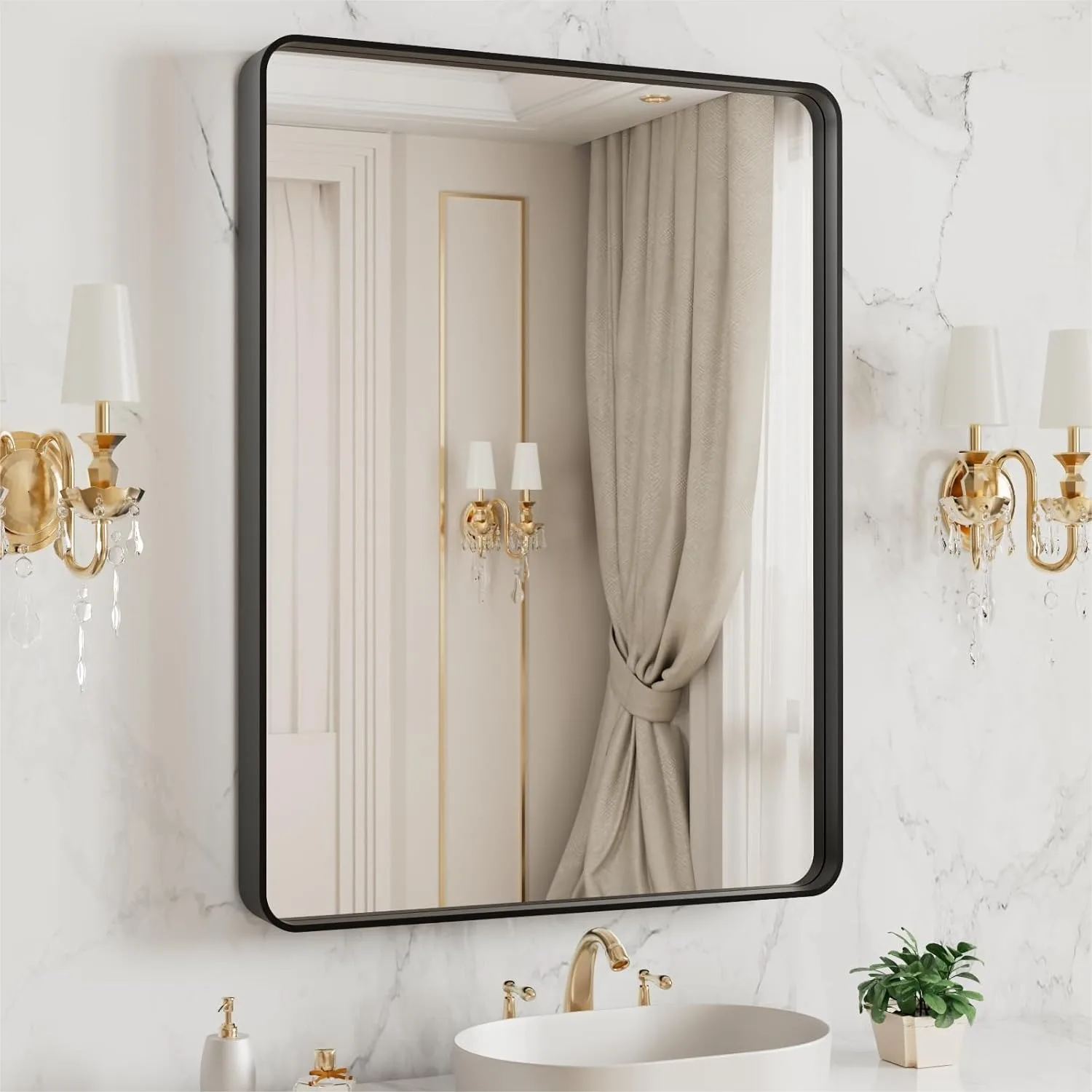 20x16 Inch Black Metal Framed Bathroom Mirror for Wall, Matte Black Vanity Mirror Large Rounded Rectangle, Hangs Horizontally or
20x16 Inch Black Metal Framed Bathroom Mirror for Wall, Matte Black Vanity Mirror Large Rounded Rectangle, Hangs Horizontally or