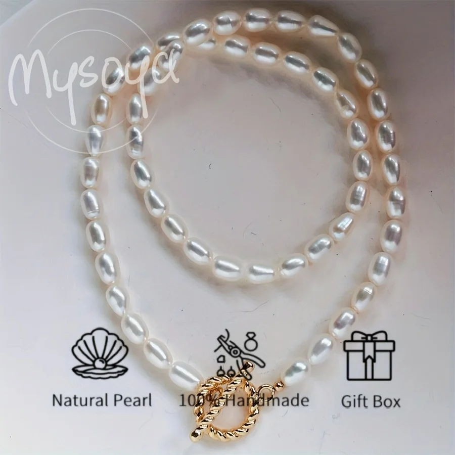 Mysoya White Rice-shaped Freshwater Pearl Necklace with 18k Golden Patterned Ot Clasp 6-8mm Pearls Perfect for Birthday Weddings
Mysoya White Rice-shaped Freshwater Pearl Necklace with 18k Golden Patterned Ot Clasp 6-8mm Pearls Perfect for Birthday Weddings