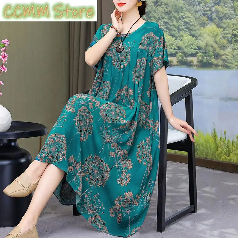 Female Clothing Casual O-Neck Midi Dress Loose Straight Summer Short Sleeve Vintage Broken Flowers Fashion Folds Commute Dresses
Female Clothing Casual O-Neck Midi Dress Loose Straight Summer Short Sleeve Vintage Broken Flowers Fashion Folds Commute Dresses
