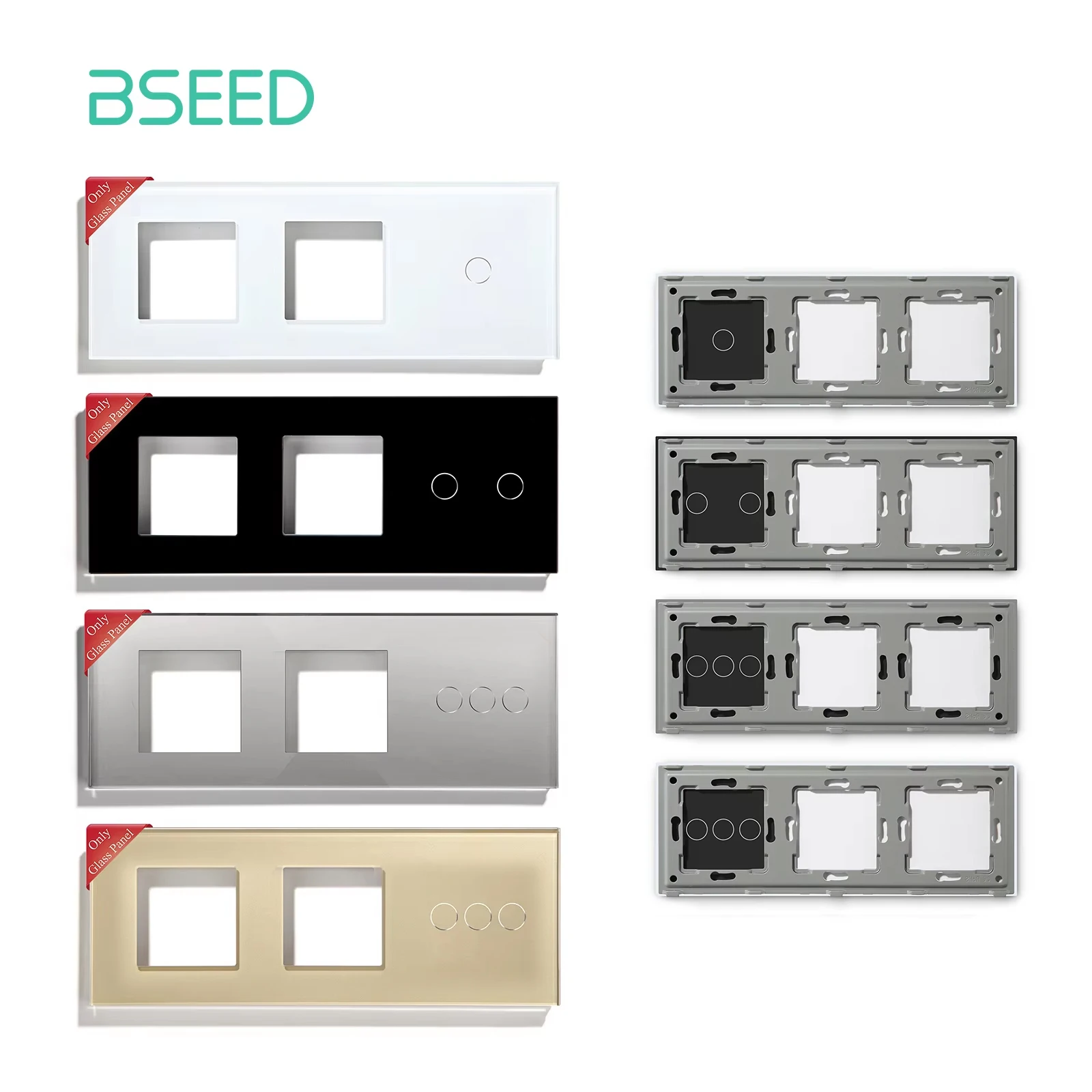 BSEED Only Frames Glass Panel 228mm Pearl Crystal Frame With Metal Frame For Wall Socket Switch Function Part Modules