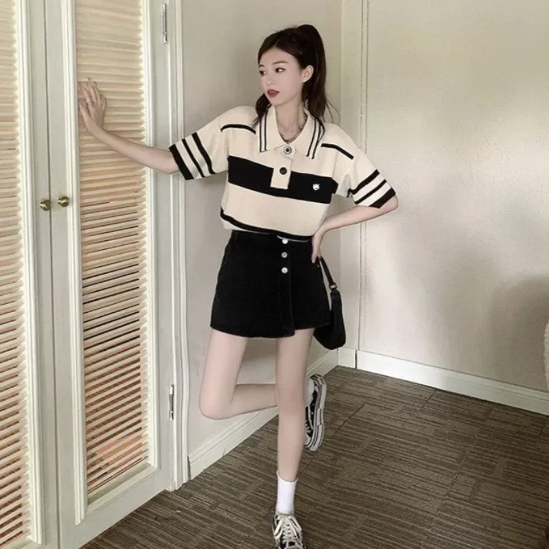 Summer Outfit Woman Tshirt Knitted Polo Neck T Shirt for Women Y2k Fashion Clothing Trend 2025 Sales Pretty Youthful Clothes In
Summer Outfit Woman Tshirt Knitted Polo Neck T Shirt for Women Y2k Fashion Clothing Trend 2025 Sales Pretty Youthful Clothes In