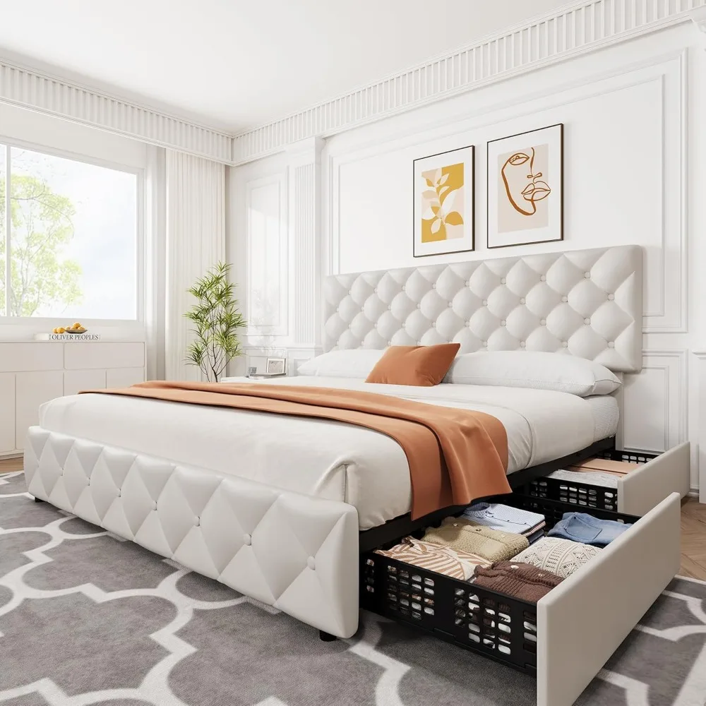 GarveeHome King Size Bed Frame with 4 Storage Drawers and Adjustable Headboard,Faux Leather Upholstered Platform Beds, Diamond S
GarveeHome King Size Bed Frame with 4 Storage Drawers and Adjustable Headboard,Faux Leather Upholstered Platform Beds, Diamond S