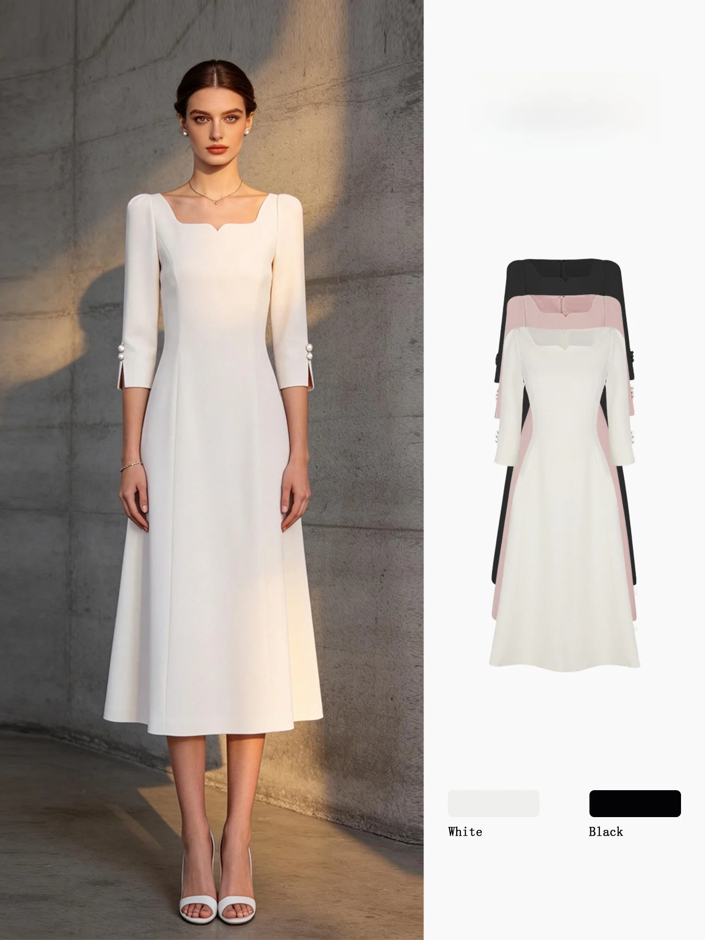 White Square Collar Seven Sleeve Women's Dress Summer Slimming Commute High-End Feeling Wrap around Mid-Length Skirt
White Square Collar Seven Sleeve Women's Dress Summer Slimming Commute High-End Feeling Wrap around Mid-Length Skirt