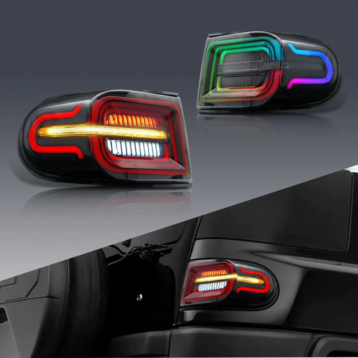 Задние фонари RGB для FJ Cruiser 2007-2017, ходовые огни с анимацией запуска для автомобиля Toyota, задний задний фонарь в сборе
Задние фонари RGB для FJ Cruiser 2007-2017, ходовые огни с анимацией запуска для автомобиля Toyota, задний задний фонарь в сборе
