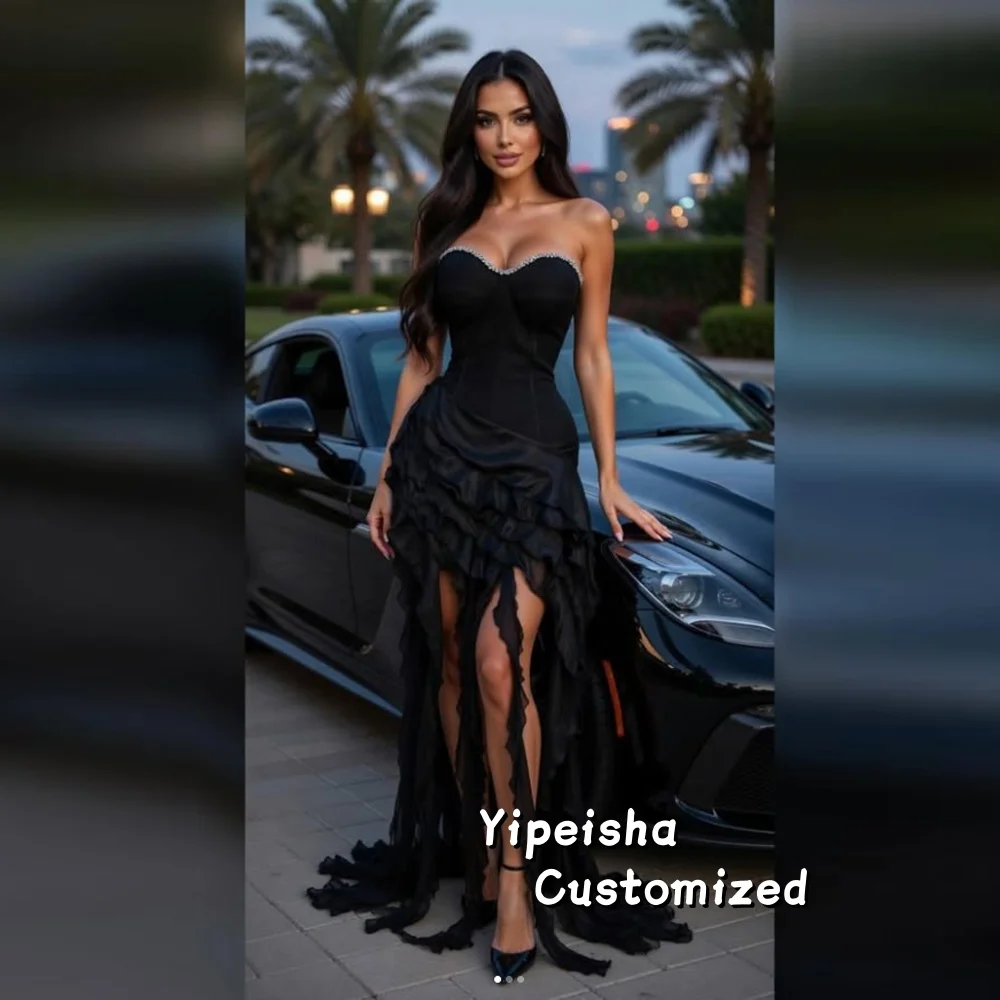Women Sexy Strapless Ruffles Black Evening Dresses Beads Sweetheart Prom Party Dress Celebrate Cocktail Gowns Customized
Women Sexy Strapless Ruffles Black Evening Dresses Beads Sweetheart Prom Party Dress Celebrate Cocktail Gowns Customized