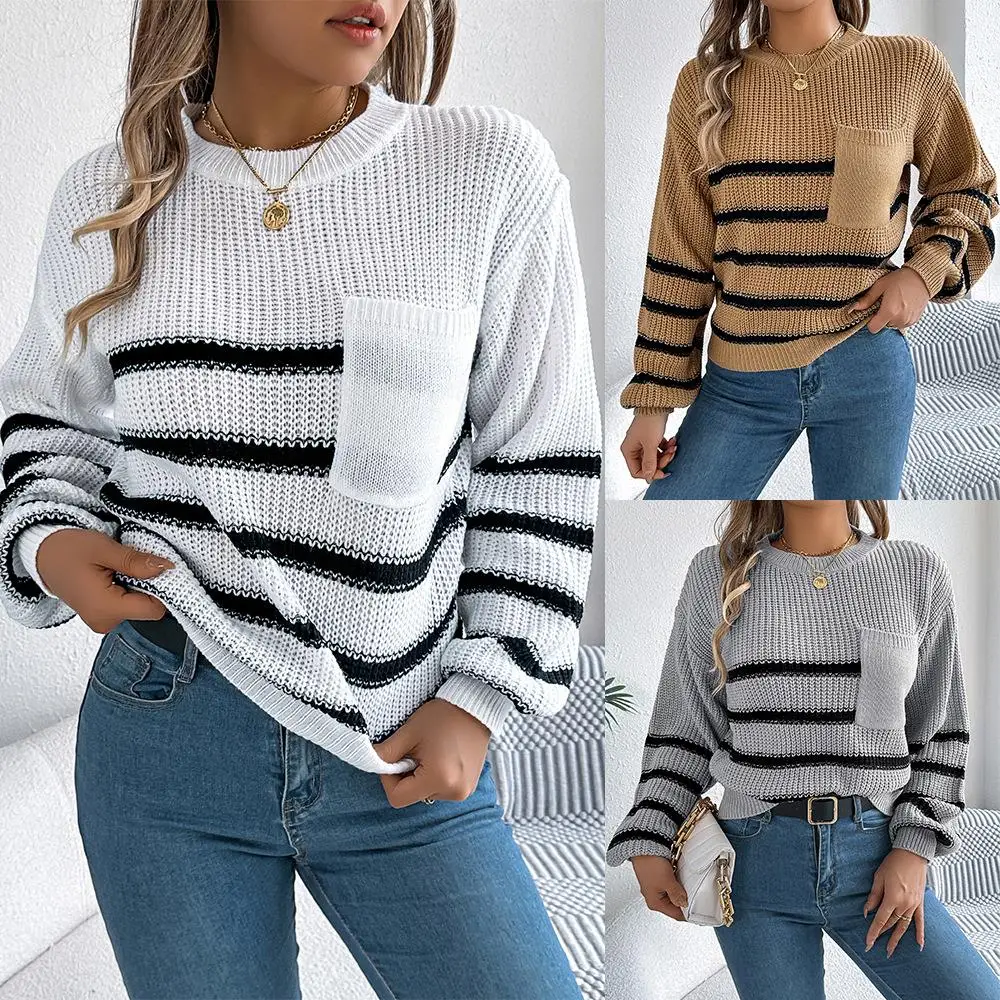 Casual Striped Lantern Sve Overhead Sweater Autumn Long Sve Women's Cross-Border Faion Color ket Design
Casual Striped Lantern Sve Overhead Sweater Autumn Long Sve Women's Cross-Border Faion Color ket Design