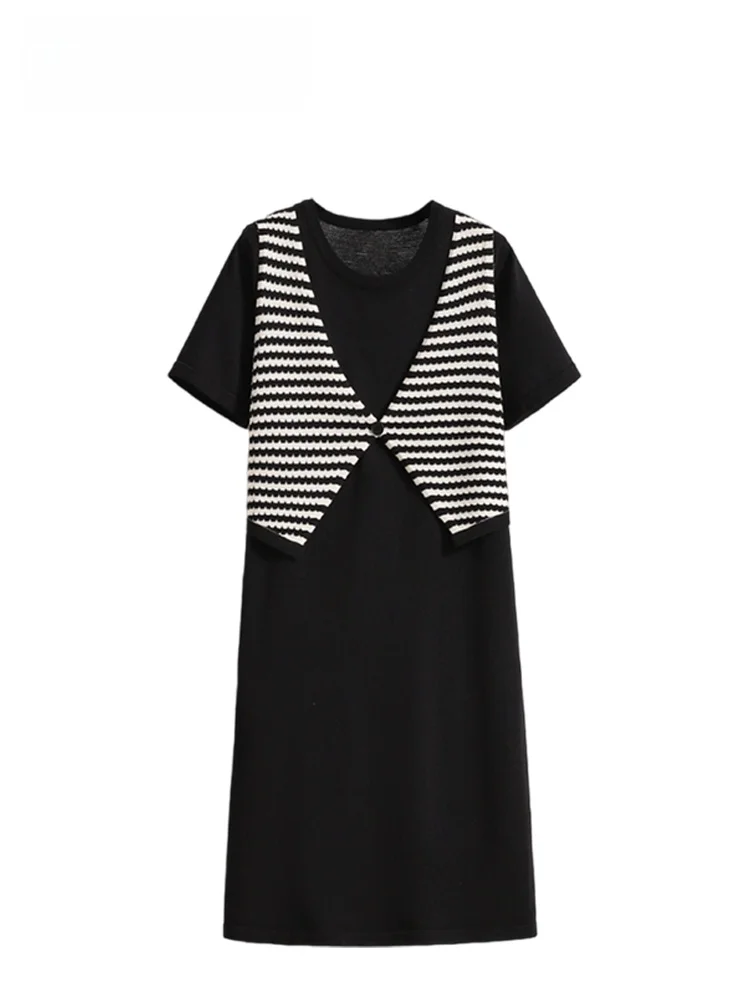 Casual Summer New Style Short Sleeve Dress for plus Size Women Elegant Leisure Loose Fake Two-Piece Dress CaraCLUB Large Size
Casual Summer New Style Short Sleeve Dress for plus Size Women Elegant Leisure Loose Fake Two-Piece Dress CaraCLUB Large Size