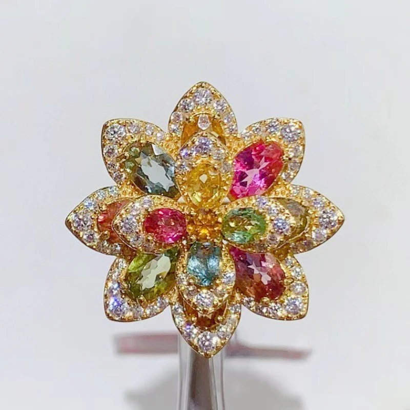 925 Sterling Silver Natural Multicolor Tourmaline Ring Certified Fine Jewelry Gold Plated Multi-Stone Flower Halo Statement Ring
925 Sterling Silver Natural Multicolor Tourmaline Ring Certified Fine Jewelry Gold Plated Multi-Stone Flower Halo Statement Ring