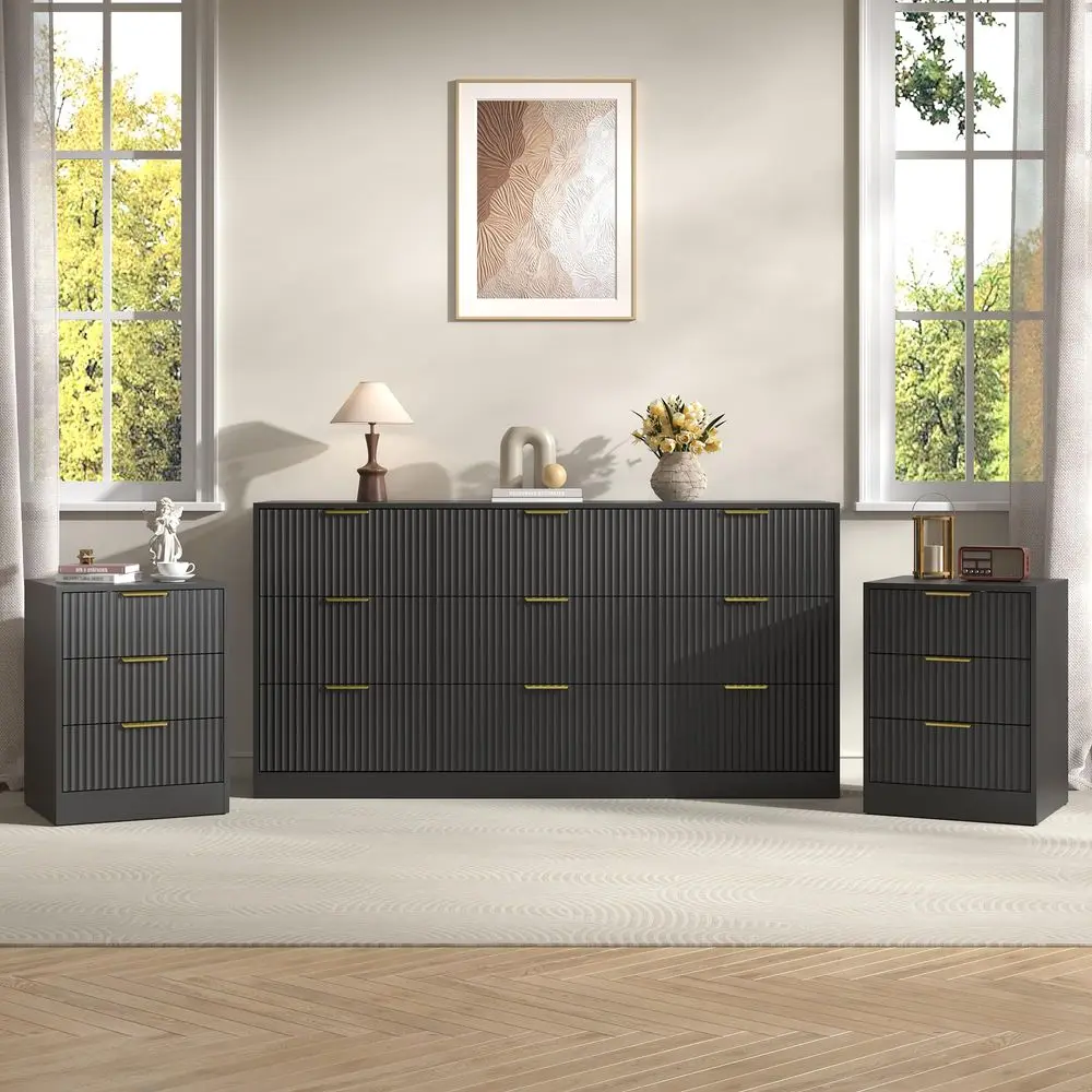Modern Bedroom Furniture Set, Wide 9Drawer Dresser amp 3Drawer Nightstands Set of 2, Natural Wood Dresser and Nightstand Sets f
Modern Bedroom Furniture Set, Wide 9Drawer Dresser amp 3Drawer Nightstands Set of 2, Natural Wood Dresser and Nightstand Sets f