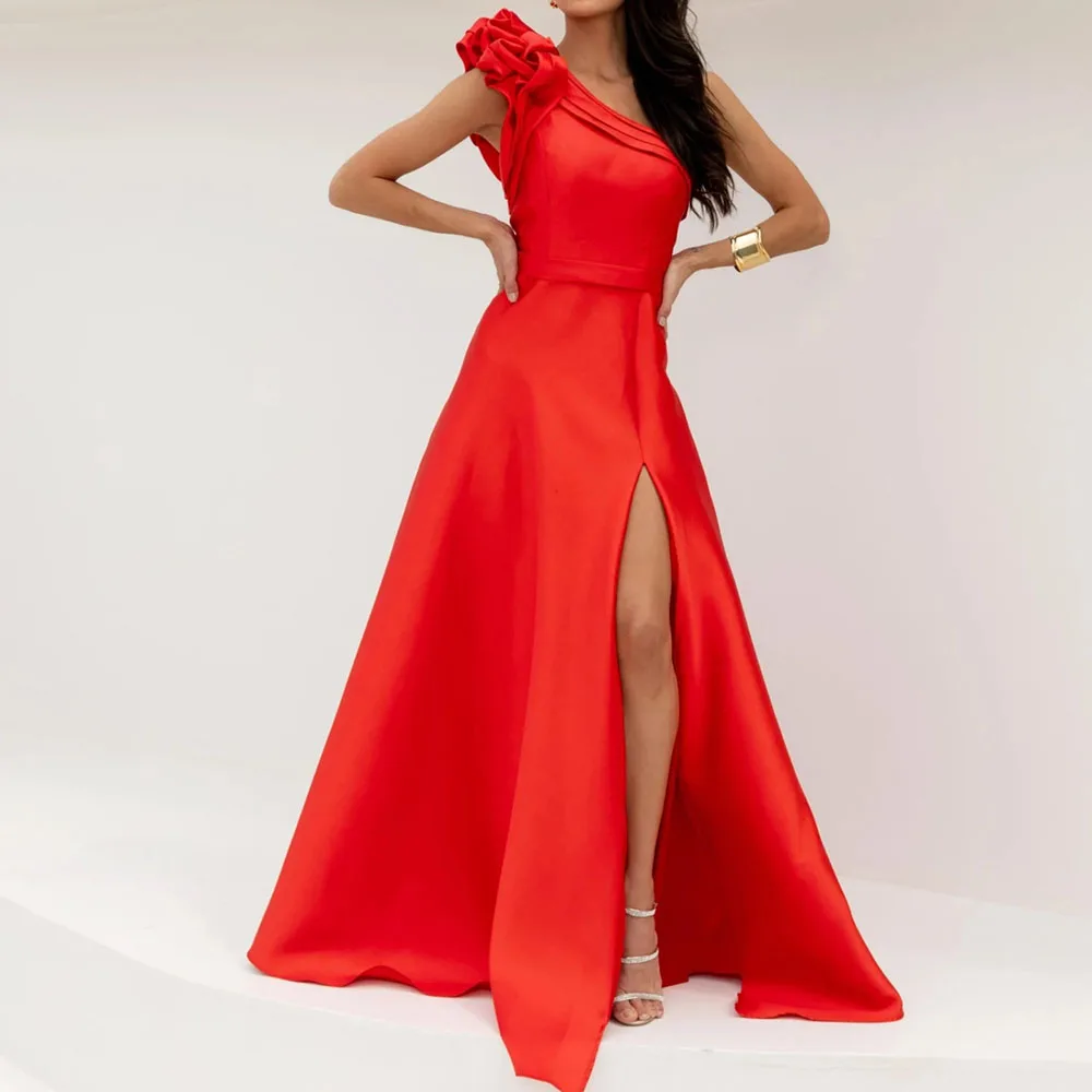 Customized A-Line Prom Dresses Floor-Length One-Shoulder Sleeveless Evening Gown Fashion Side Split Simple Draped Party Gown
Customized A-Line Prom Dresses Floor-Length One-Shoulder Sleeveless Evening Gown Fashion Side Split Simple Draped Party Gown